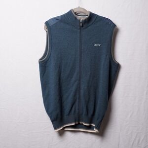 Louis Castel Wool Knit Sweater Vest Mens L Blue Sleeveless Full Zip Designer